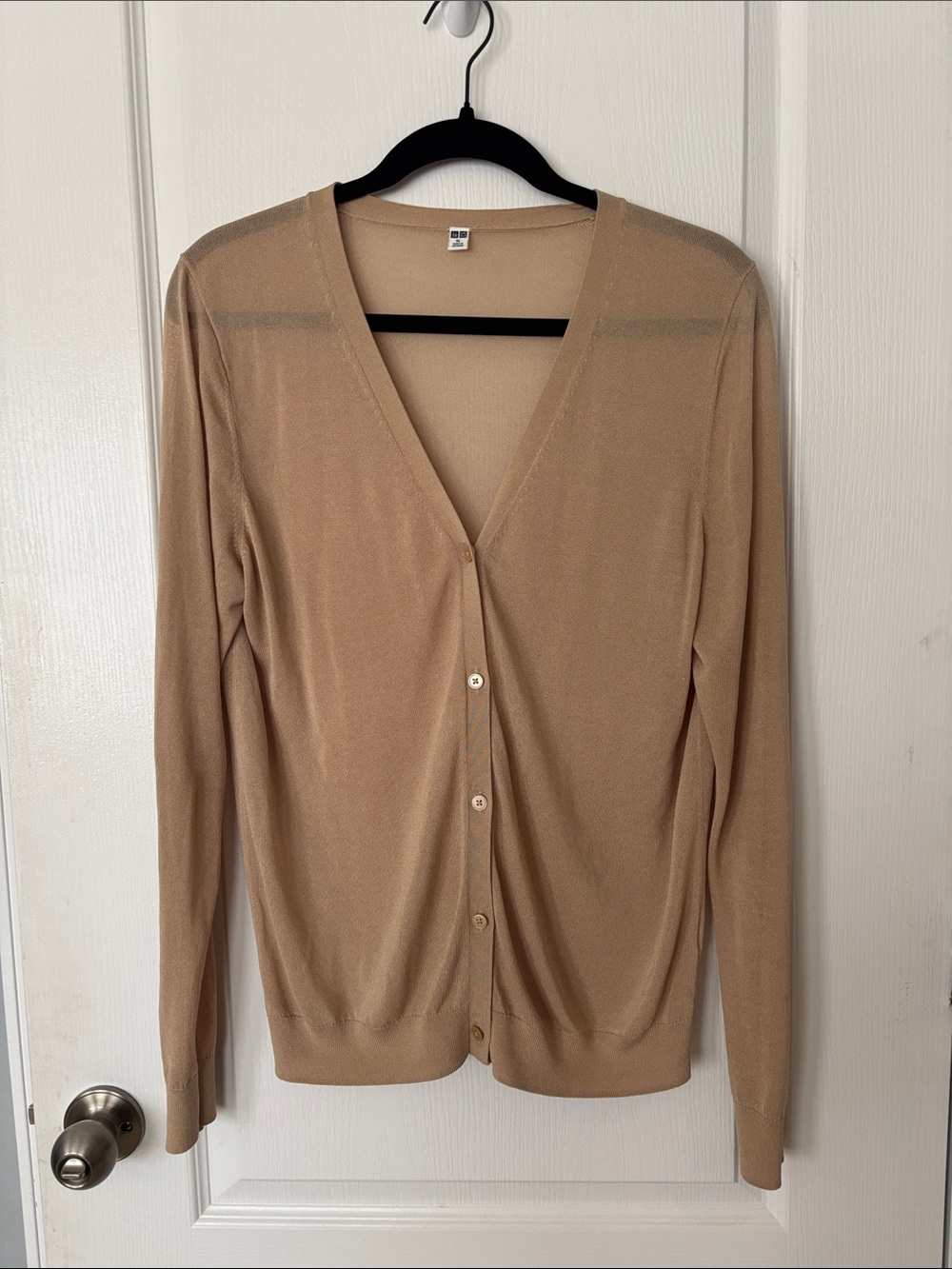 Uniqlo Women's Tan V-Neck Button Cardigan